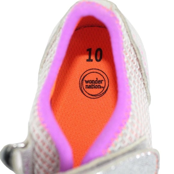 Wonder Nation Toddler 10 Silver Sparkly Hook Eye Closure Slide On Tennis Shoes - Picture 6 of 7